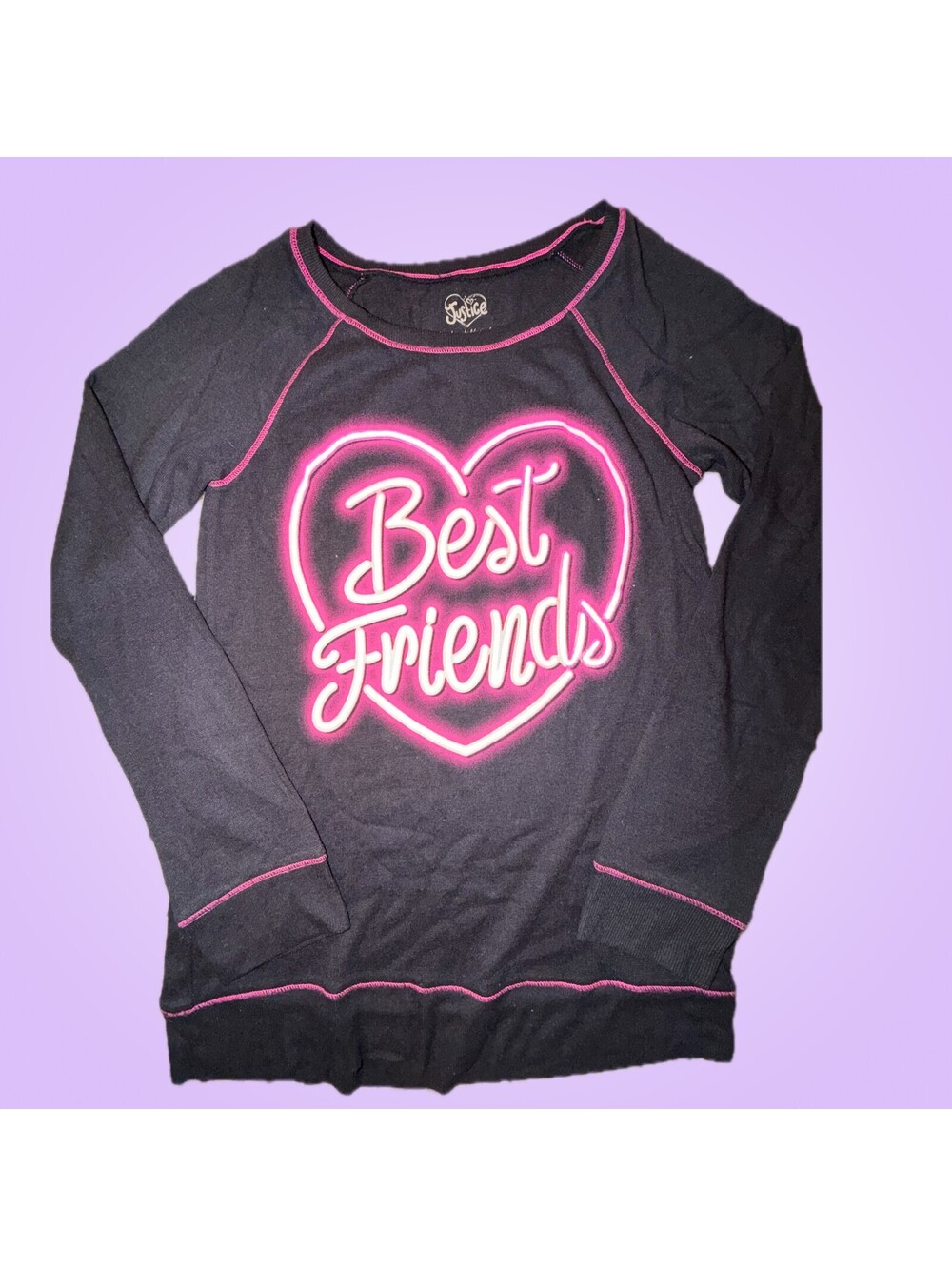 Justice Girls Size 14 Gray Best Friends Neon Heart Long Sleeve Shirt